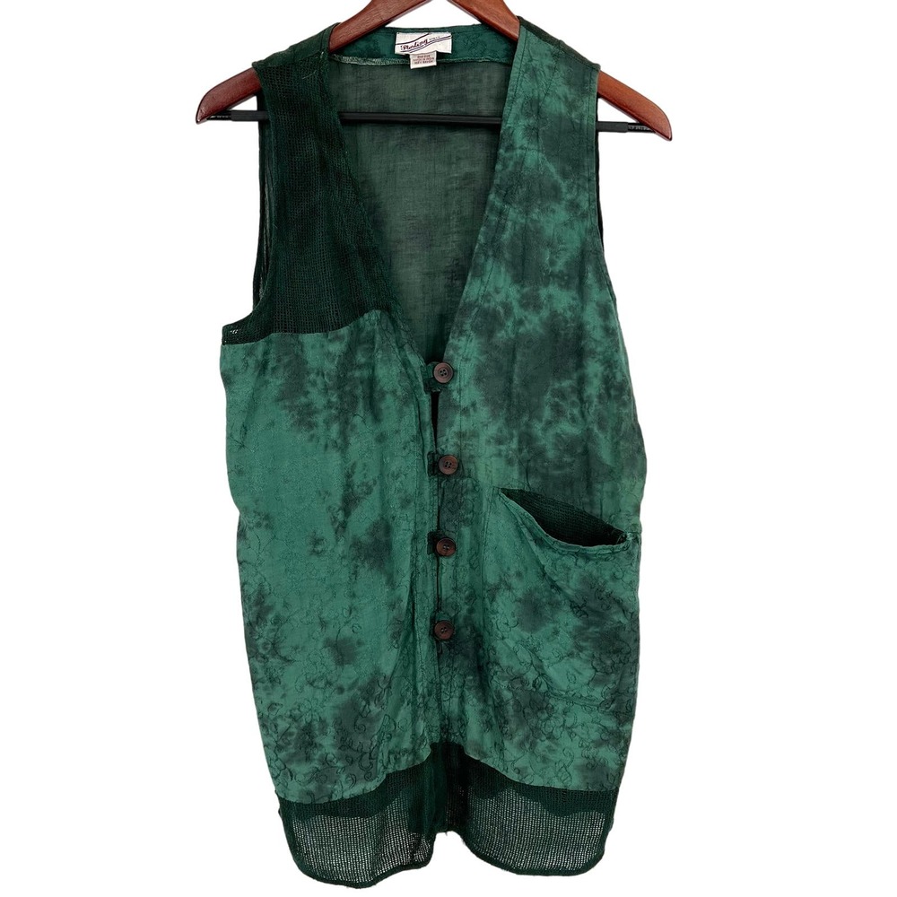 Sterling Styles Vintage 80s 90s Deep Green Wearable Art Vest Blouse Shirt Top